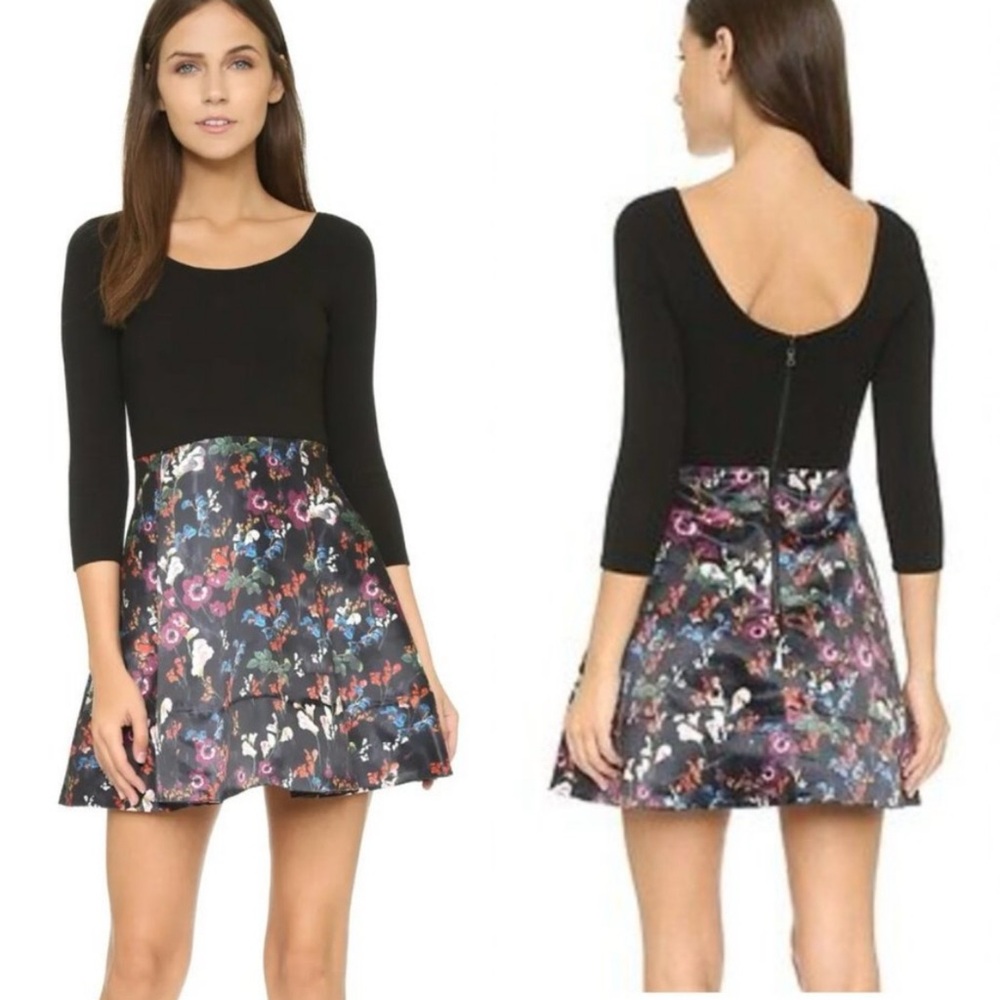 Alice + Olivia Amie Fall Garden Print Fit Flare Mini Dress